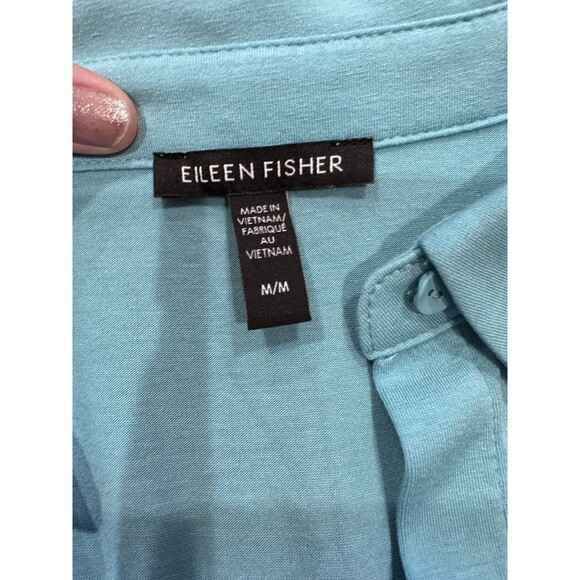 Eileen Fisher Clare Stretchy Jersey Button Down Tunic Blouse Top Medium Aqua - Picture 2 of 6